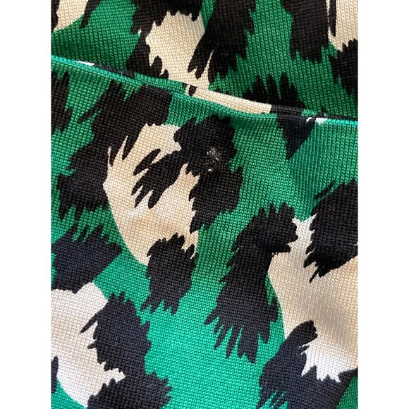 Diane Von Furstenberg Green Black Leopard Print Silk Dress Long Sleeve Size 8 - Picture 8 of 8